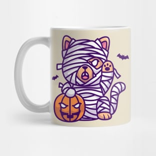 Cute Dog Mummy Holding Pumpkin Cartoon Mug